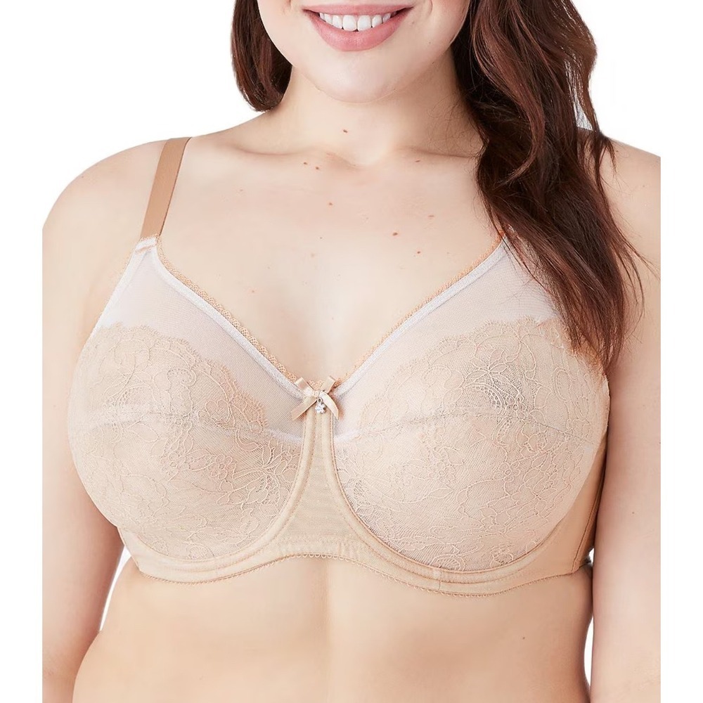 Wacoal Retro Chic Full Figure Underwire Bra Tan Nude Floral Lace Womens 44DD